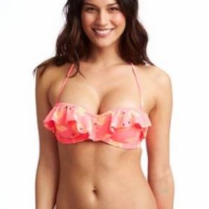 Aerie Swim Flamingo Ruffle Pushup Bikini Top 32B